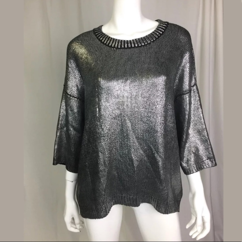 Linea Domani Metallic Silver Knit Sweater